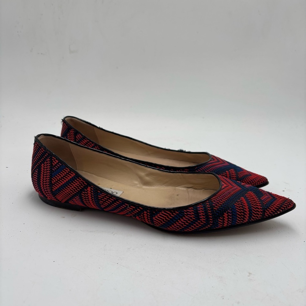 Jimmy Choo Red and Navy Pointed-Toe Flats